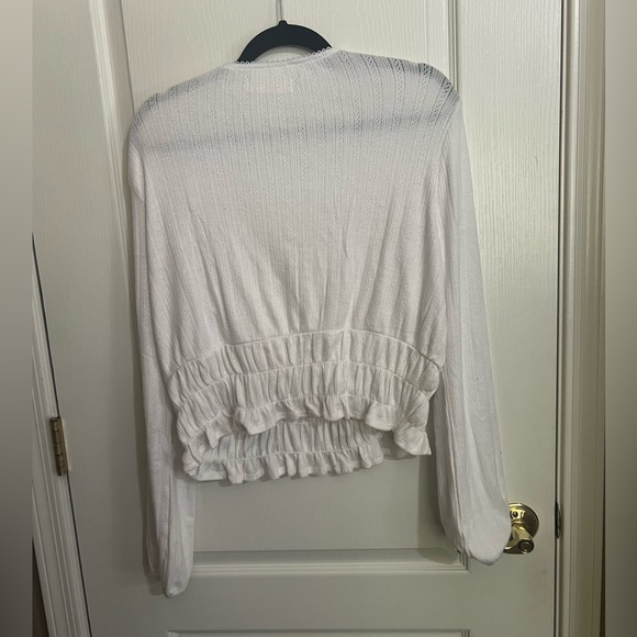 NWT Lucky Brand Ruffle Cinched V-Neck Long Sleeve Top - Picture 7 of 9